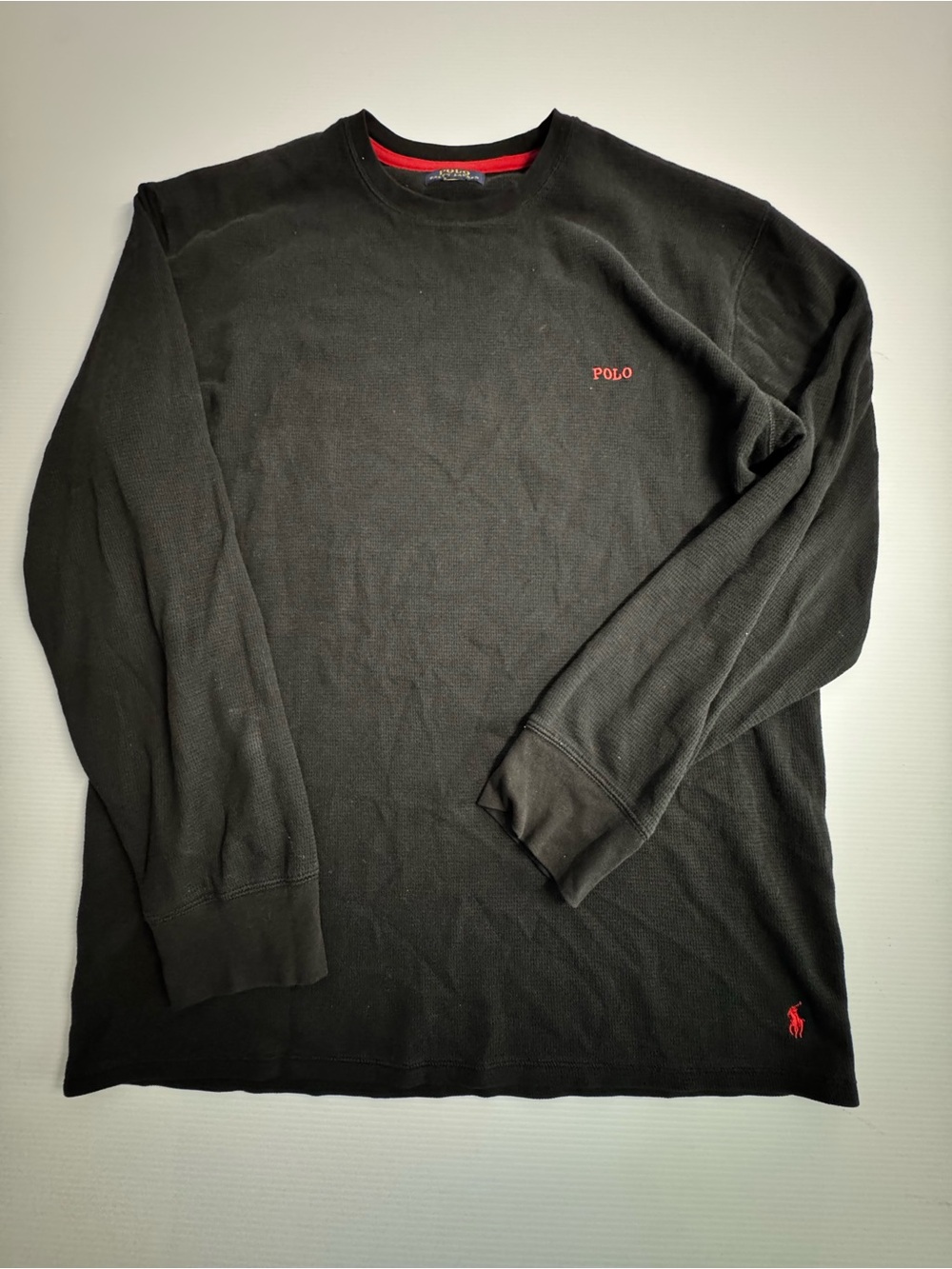 Polo by Ralph Lauren Black Long-Sleeve Thermal Tee with Red Logo